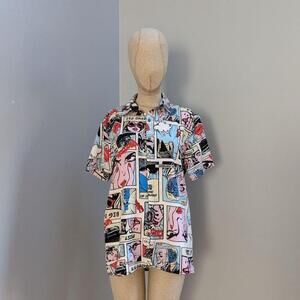 Oh Snap! Comic Book Print Shirt - White/Blue - Size S